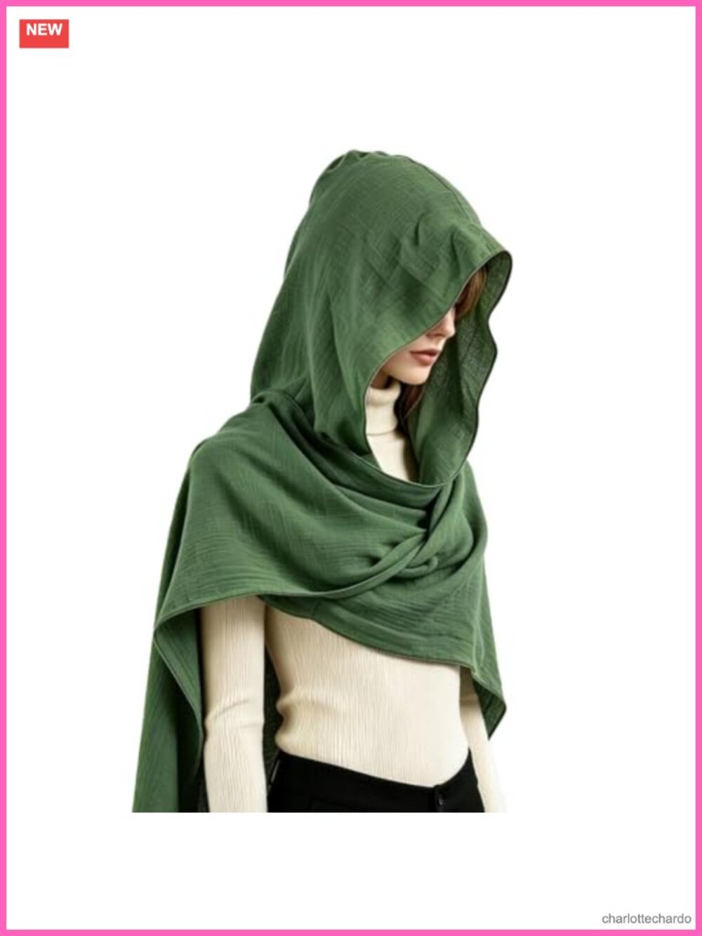 Women's Hooded Cape Scarf 3-in-1 Shawl Cowl Cotton-Linen Cosplay